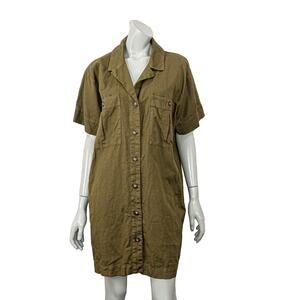 Faherty Khaki Button-Down Midi Dress